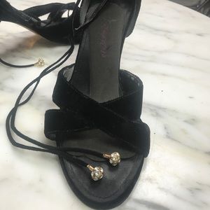Velvet Open Toe Ankle Strap Heels, Sz 10